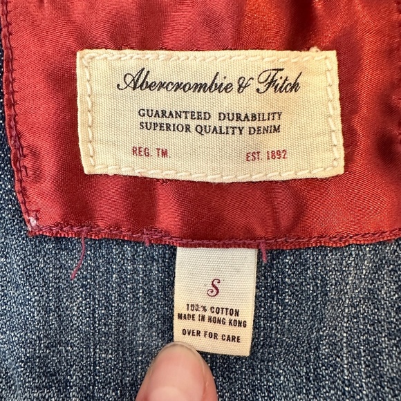 Vintage Abercrombie & Fitch Stone Washed Distressed Cropped Denim Y2K Jacket S - Picture 14 of 15